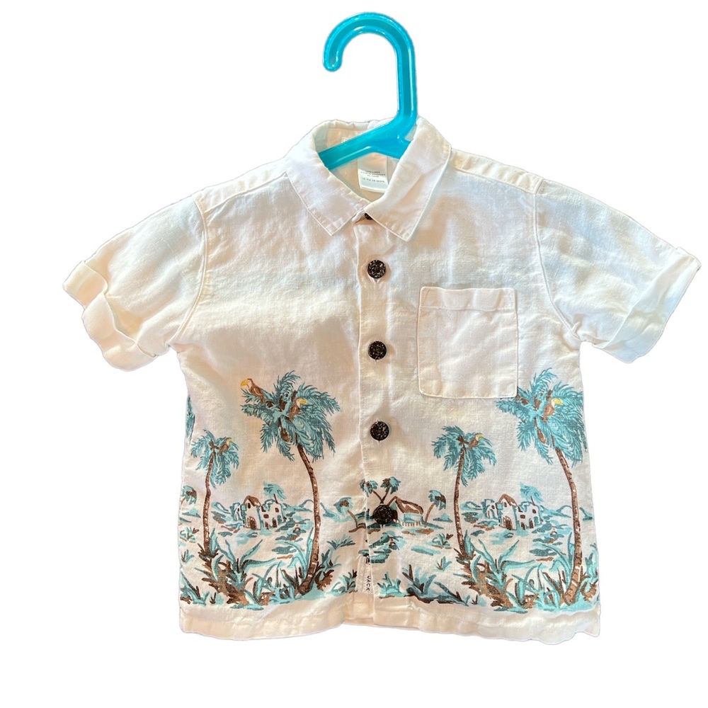 Janie & Jack linen Hawaiian style button down shirt 12-18M